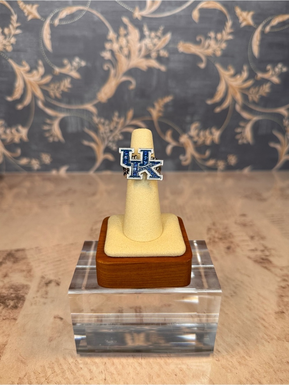 University of Kentucky UK Blue Rhinestone Adjustable Ring Silver D38